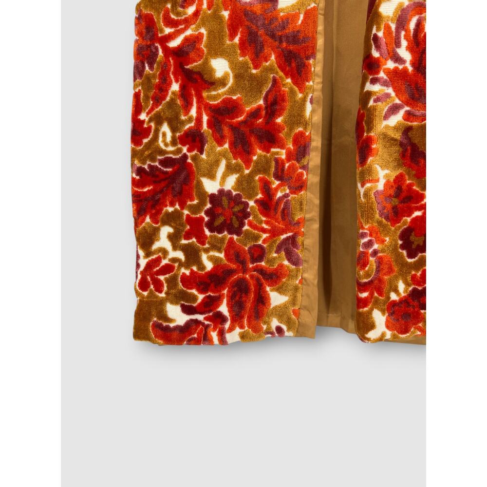 70s Vintage Orange Floral Cut Velvet Open Front Longline Vest - Picture 3 of 5